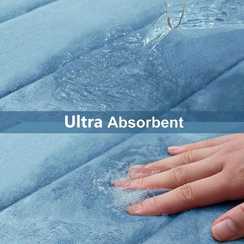 Buganda Memory Foam Bath Mat, 24" x 16", Ultra Soft and Non-Slip Bathroom Rugs, Water Absorbent and Machine Washable Bath Rug for Bathroom, Shower, and Tub, Blue - Image 4